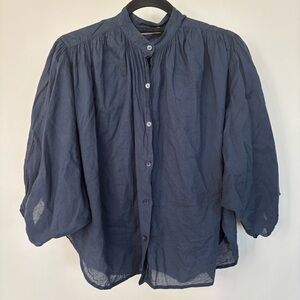 Rebecca Taylor Ruched Cotton Voile‎ Button Down Top Size S